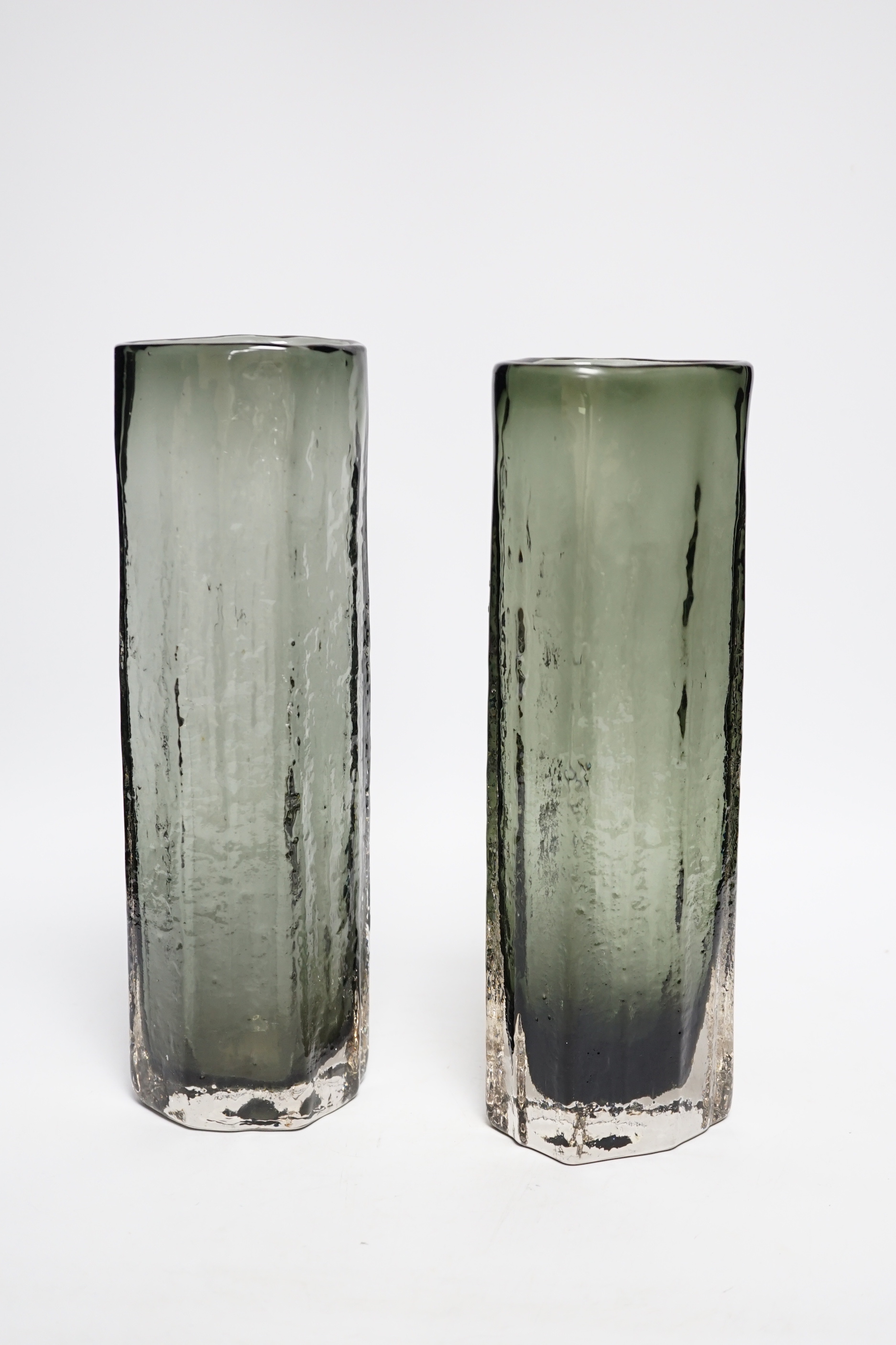 A near pair of Whitefriars ‘Cucumber’ vases in pewter, largest 30cm high